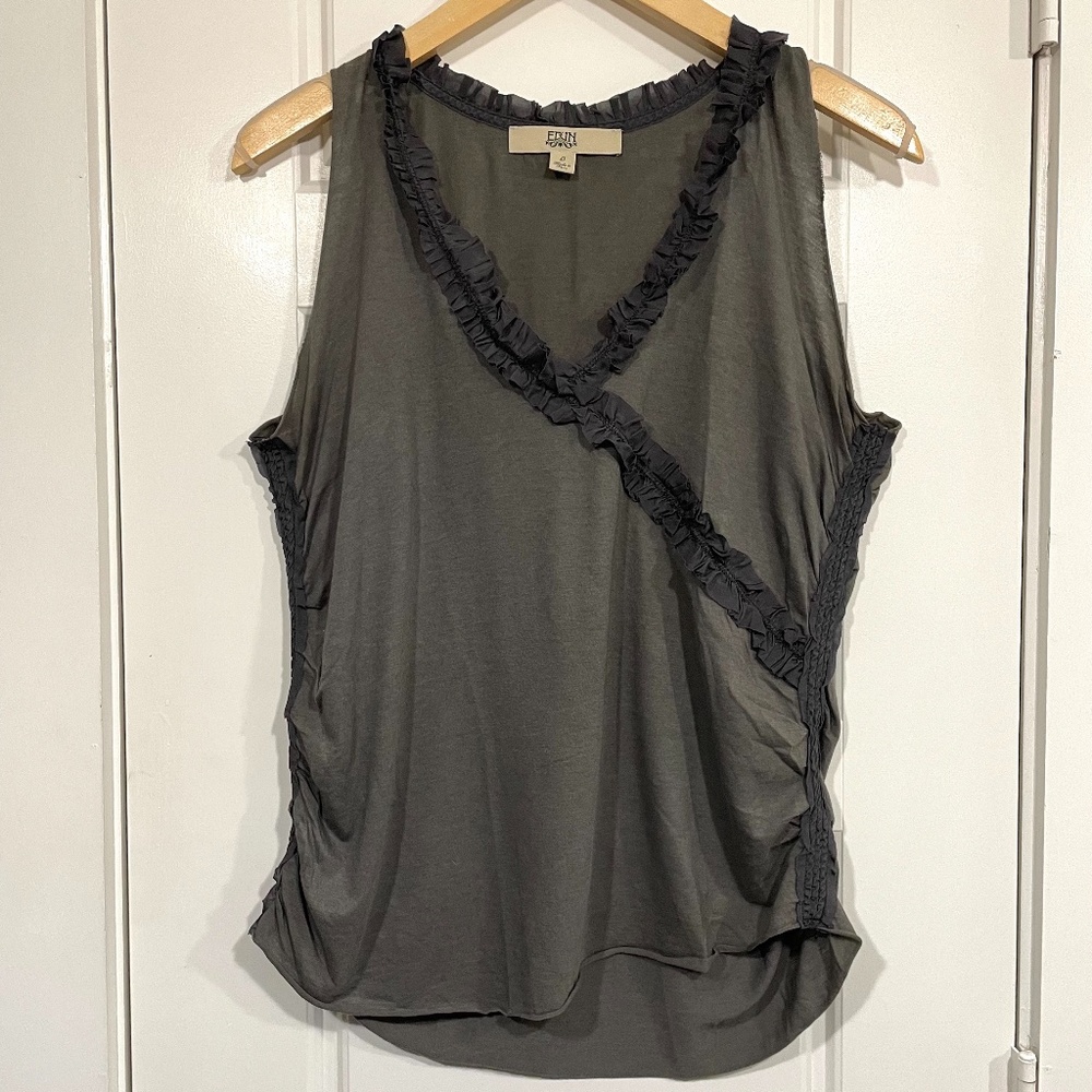 EDUN Ruffled Trim Cotton Sleeveless Shirt